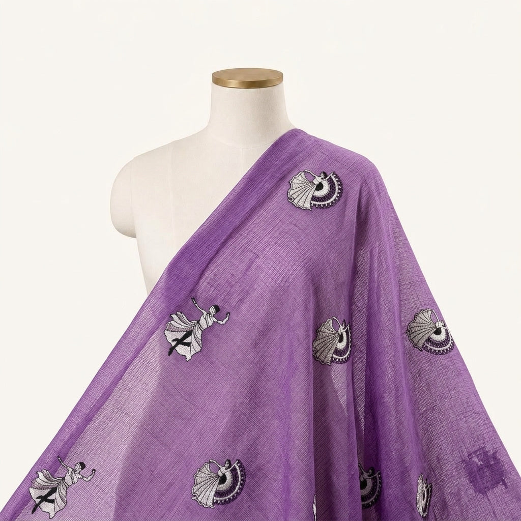 Embroidery Purple Embroidery Chanderi Fabric Draped as a saree