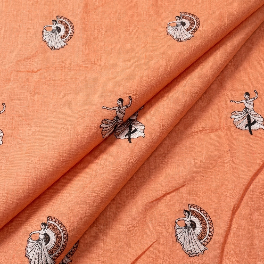 Folded Embroidery Orange Embroidery Chanderi Fabric