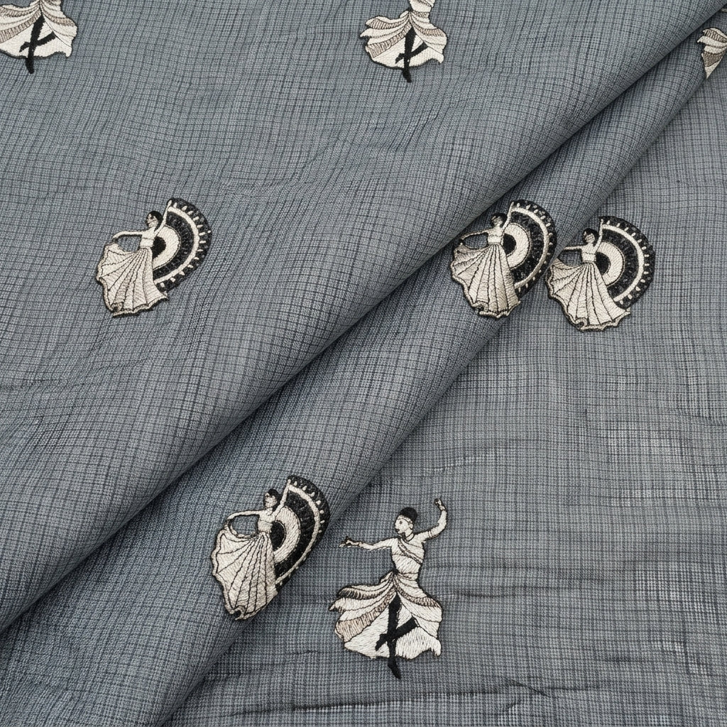 Folded Embroidery Black Embroidery Chanderi Fabric