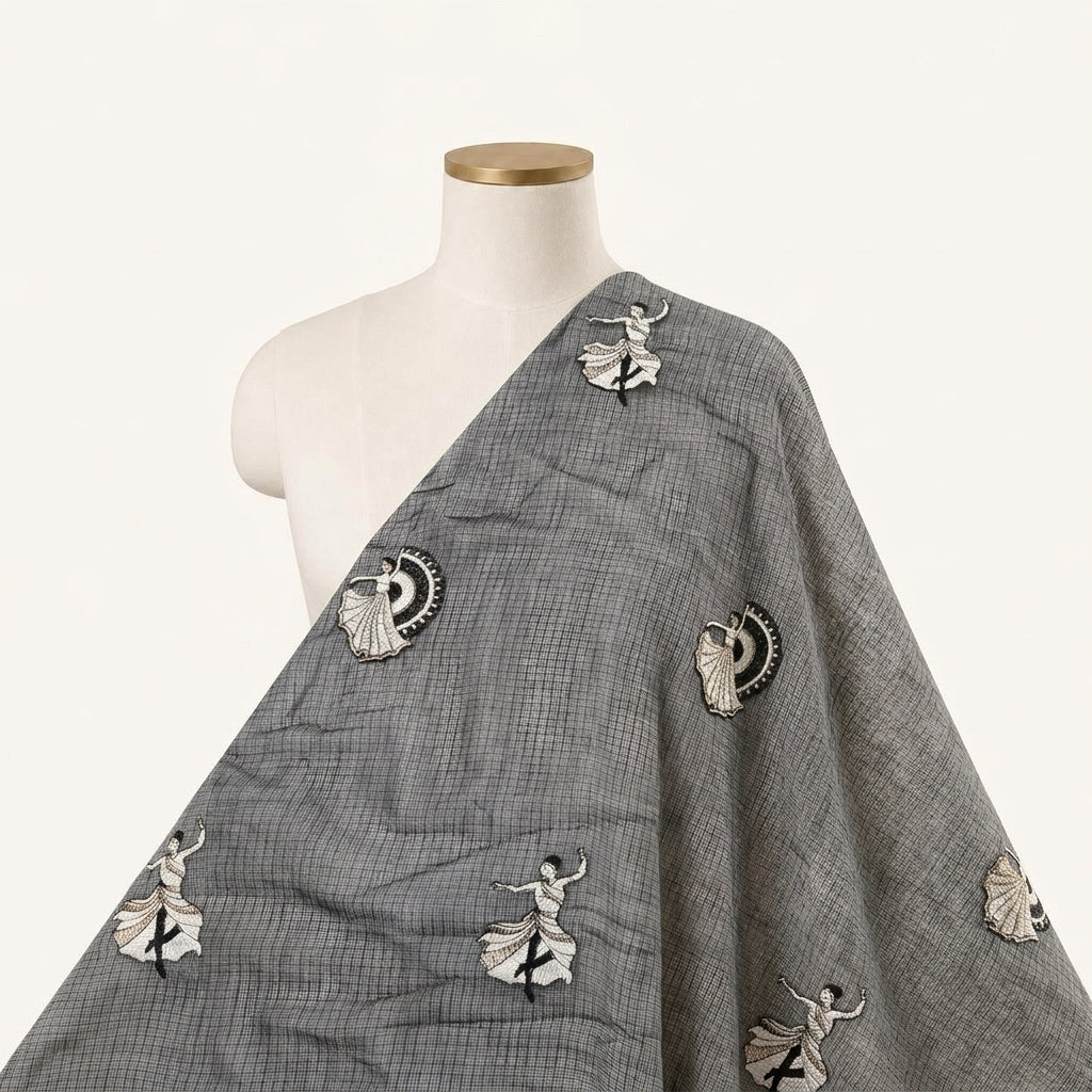 Embroidery Black Embroidery Chanderi Fabric Draped as a saree