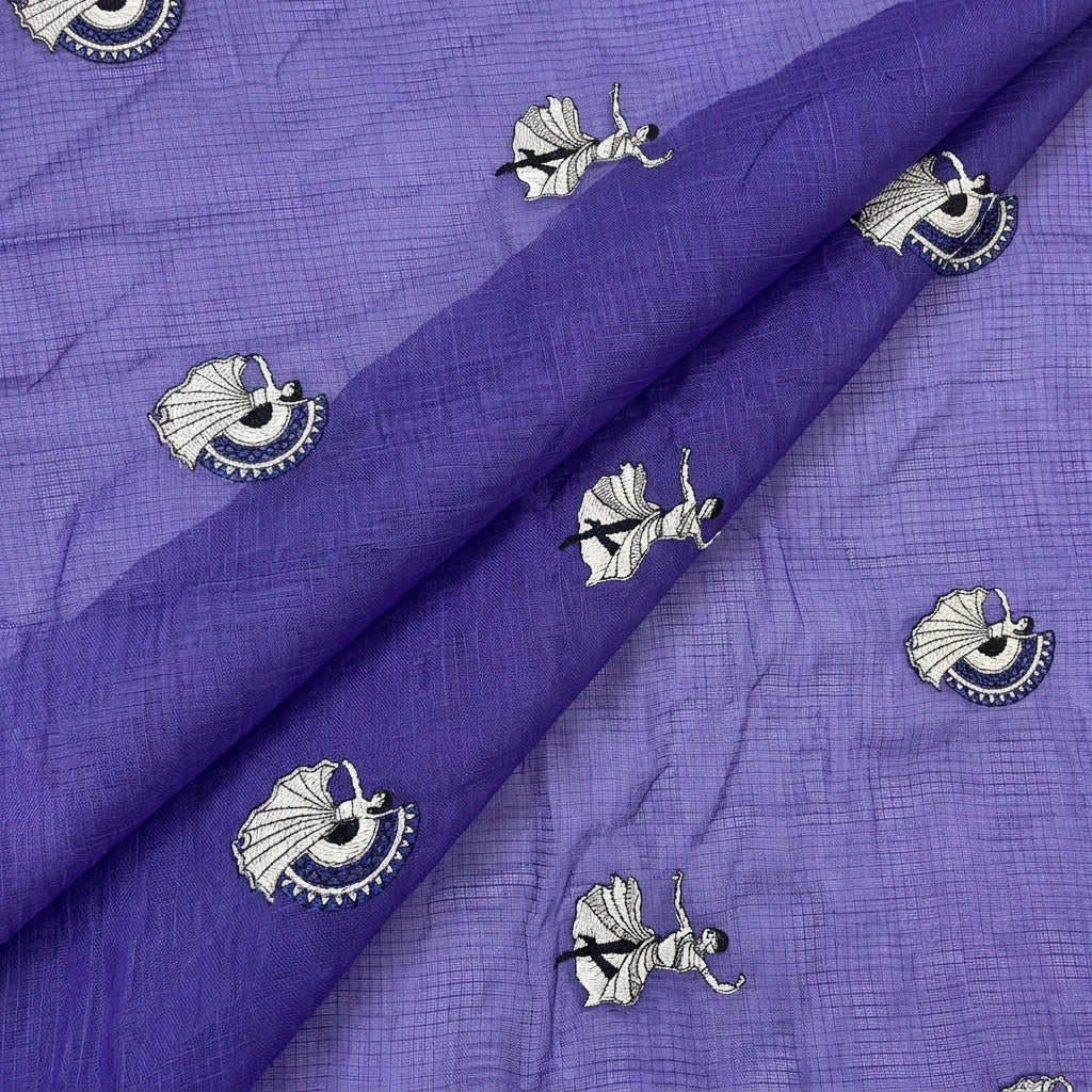 Folded Embroidery Deep Blue Embroidery Chanderi Fabric
