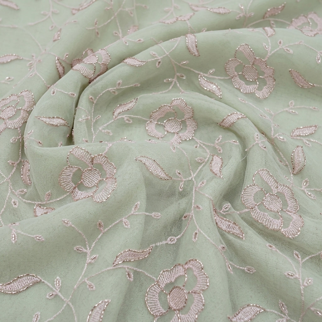 Swirled Embroidery Light Pink Embroidery Net Fabric