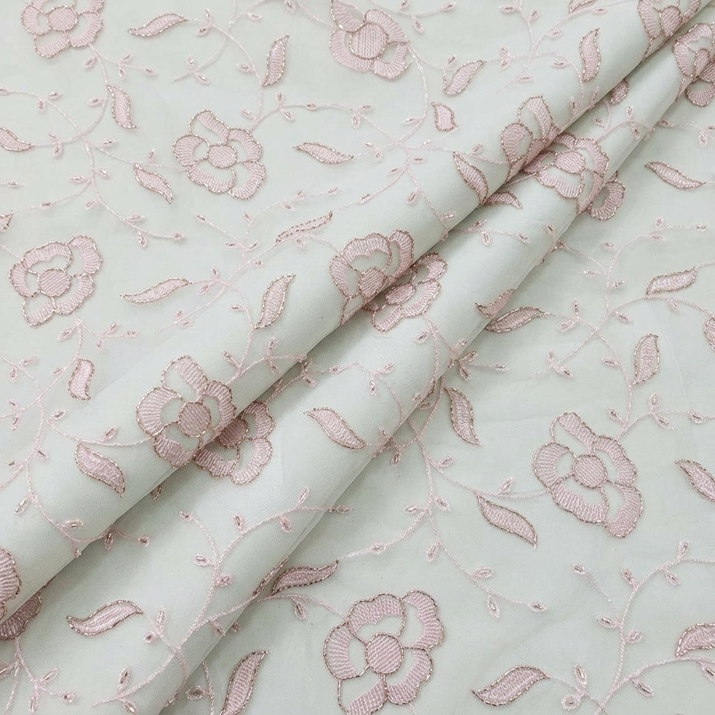 Folded Embroidery Light Pink Embroidery Net Fabric