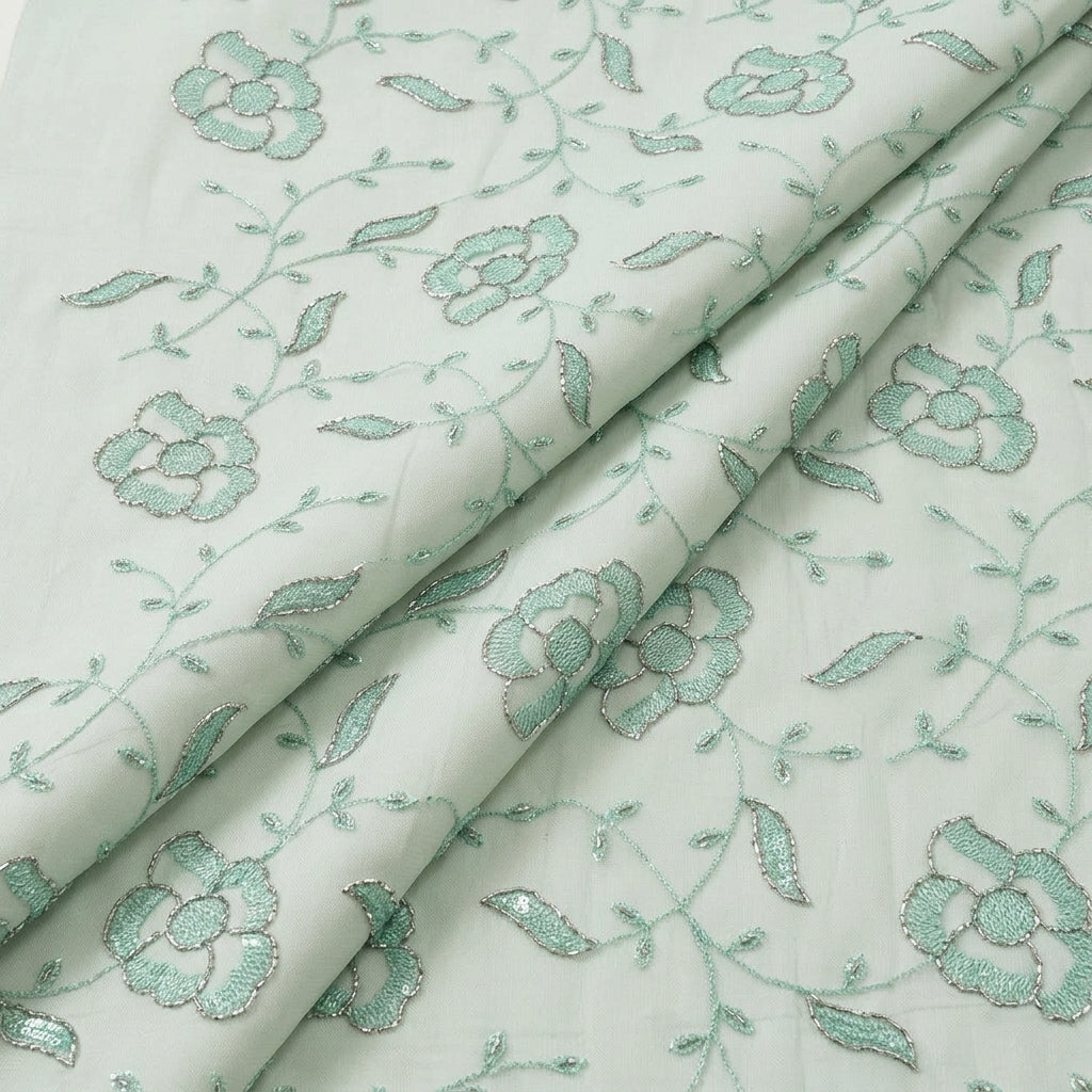 Folded Embroidery Green Embroidery Net Fabric