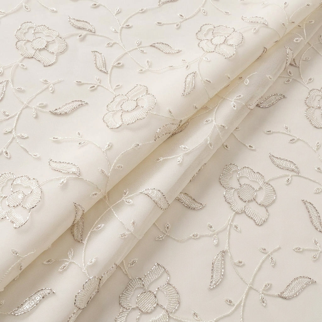 Folded Embroidery Cream Embroidery Net Fabric