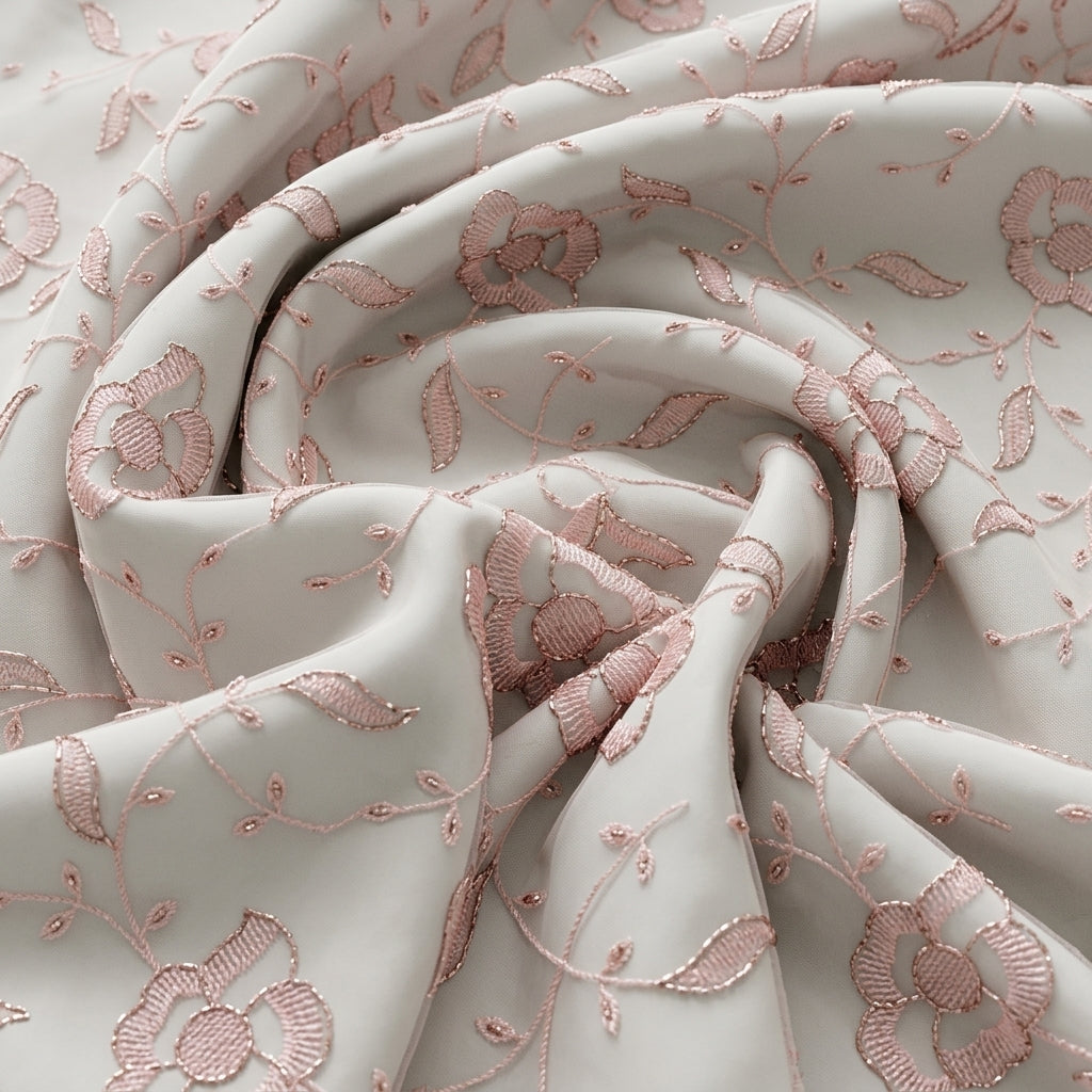 Swirled Embroidery Peach Embroidery Net Fabric