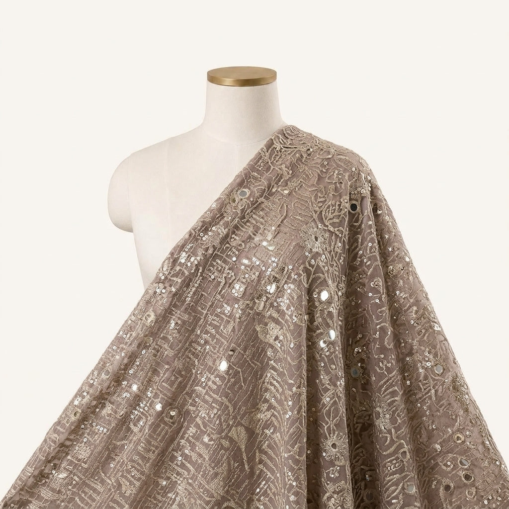 Embroidery Violet Embroidery Tissue Fabric Draped as a saree