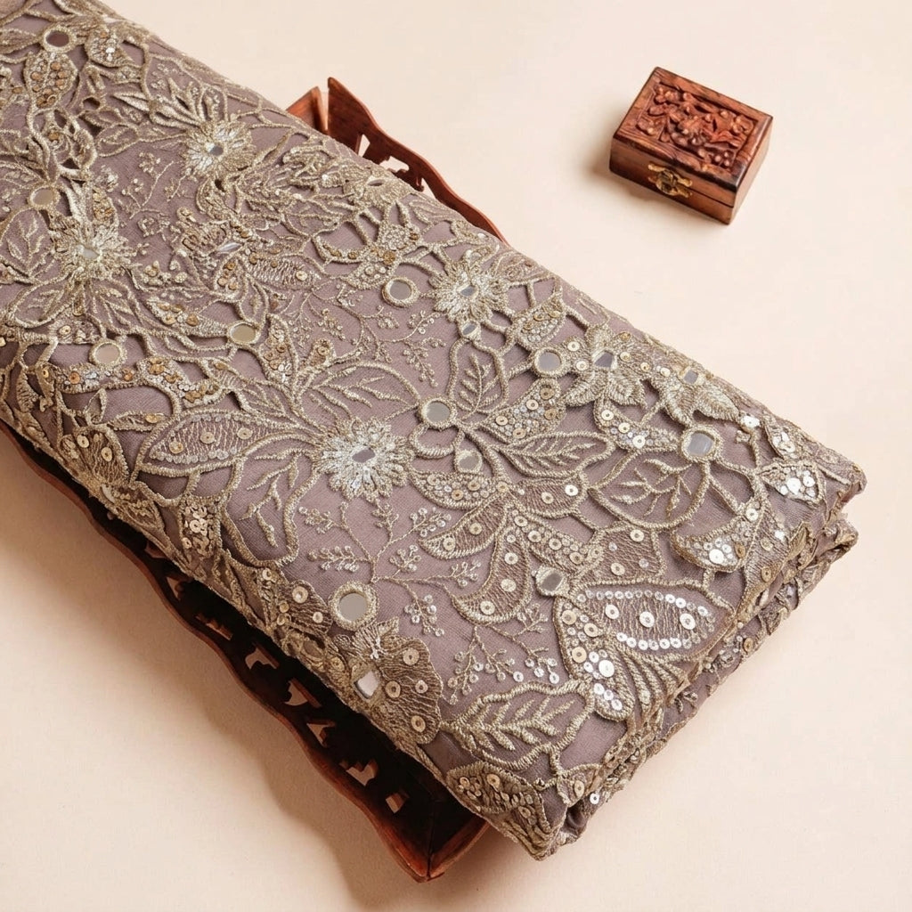 Folded Violet Embroidery Tissue Fabric Highlighting Crushed and Texture