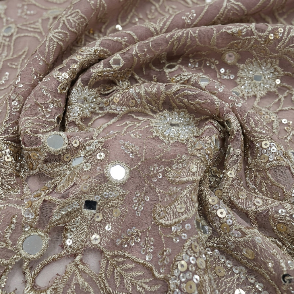 Swirled Embroidery Violet Embroidery Tissue Fabric