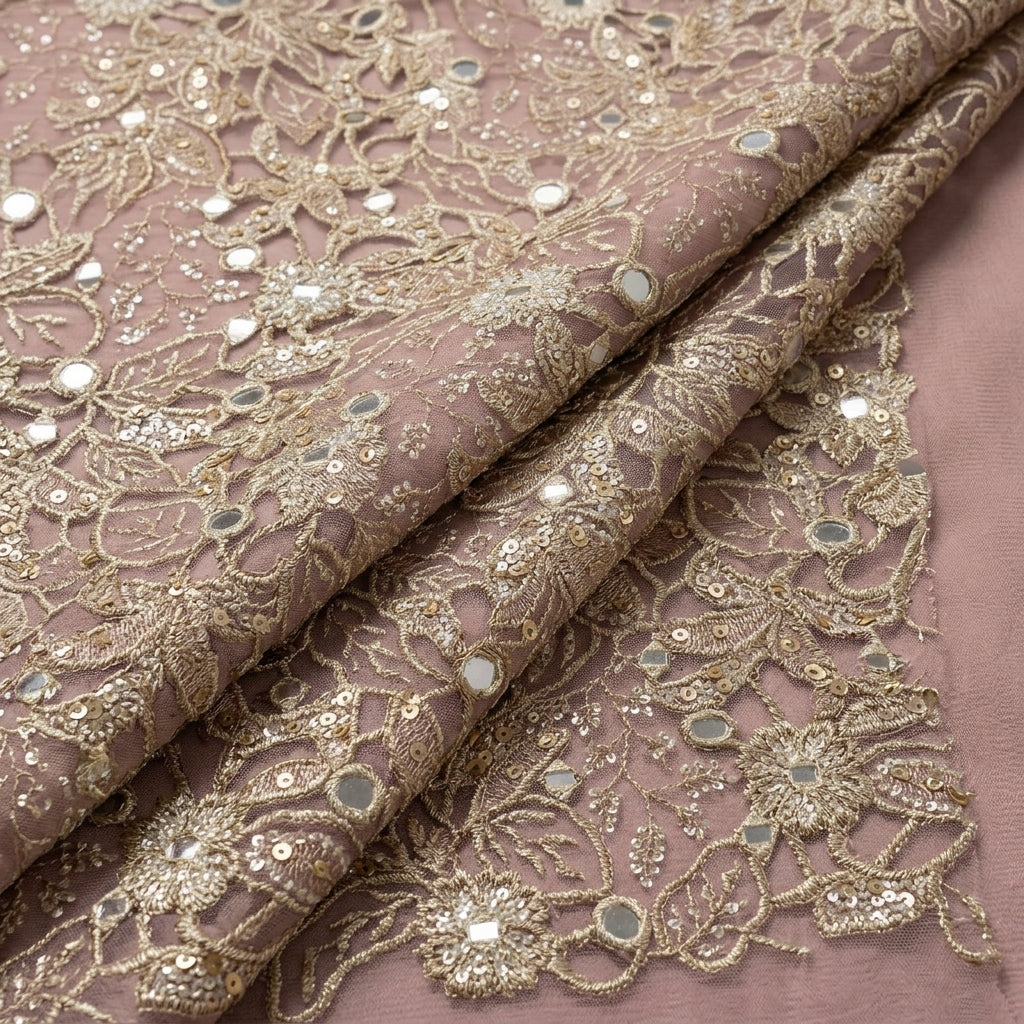 Folded Embroidery Violet Embroidery Tissue Fabric