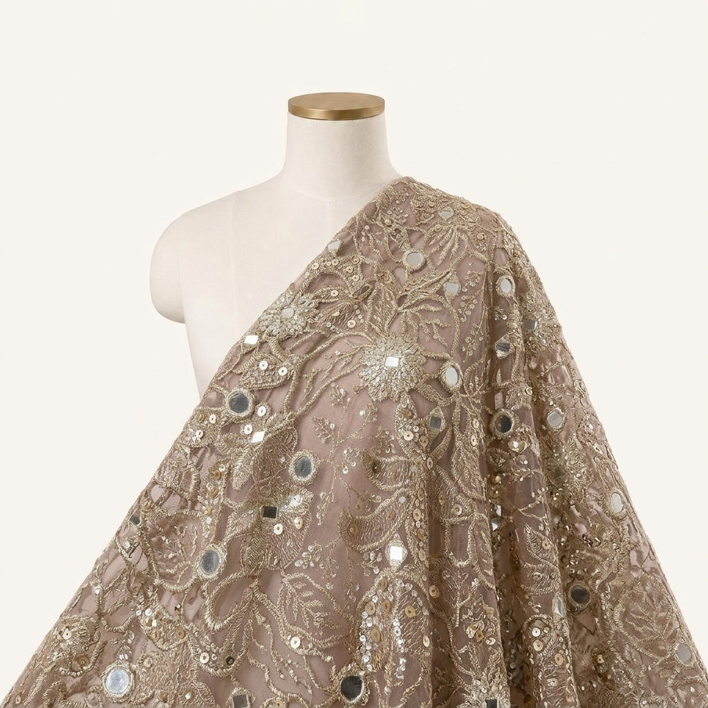 Embroidery Violet Embroidery Tissue Fabric Draped as a saree