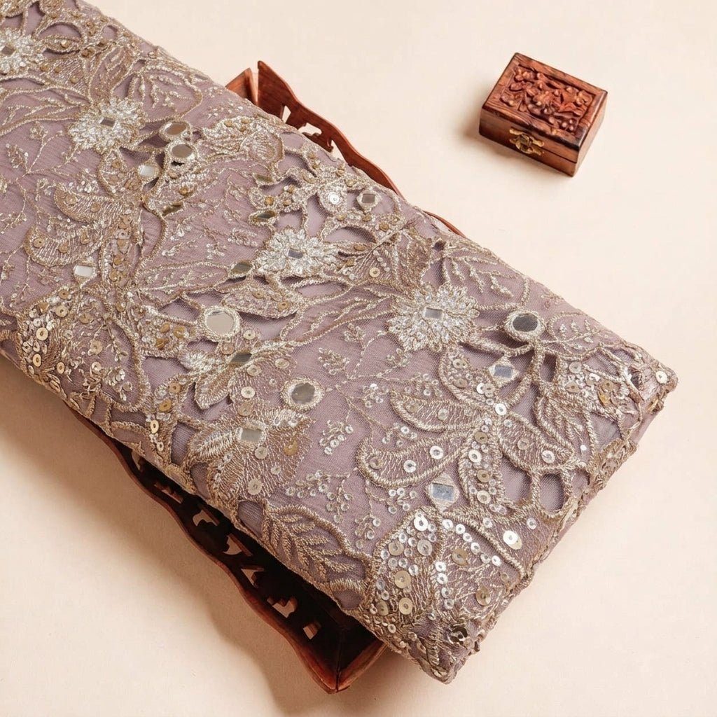 Folded Violet Embroidery Tissue Fabric Highlighting Crushed and Texture