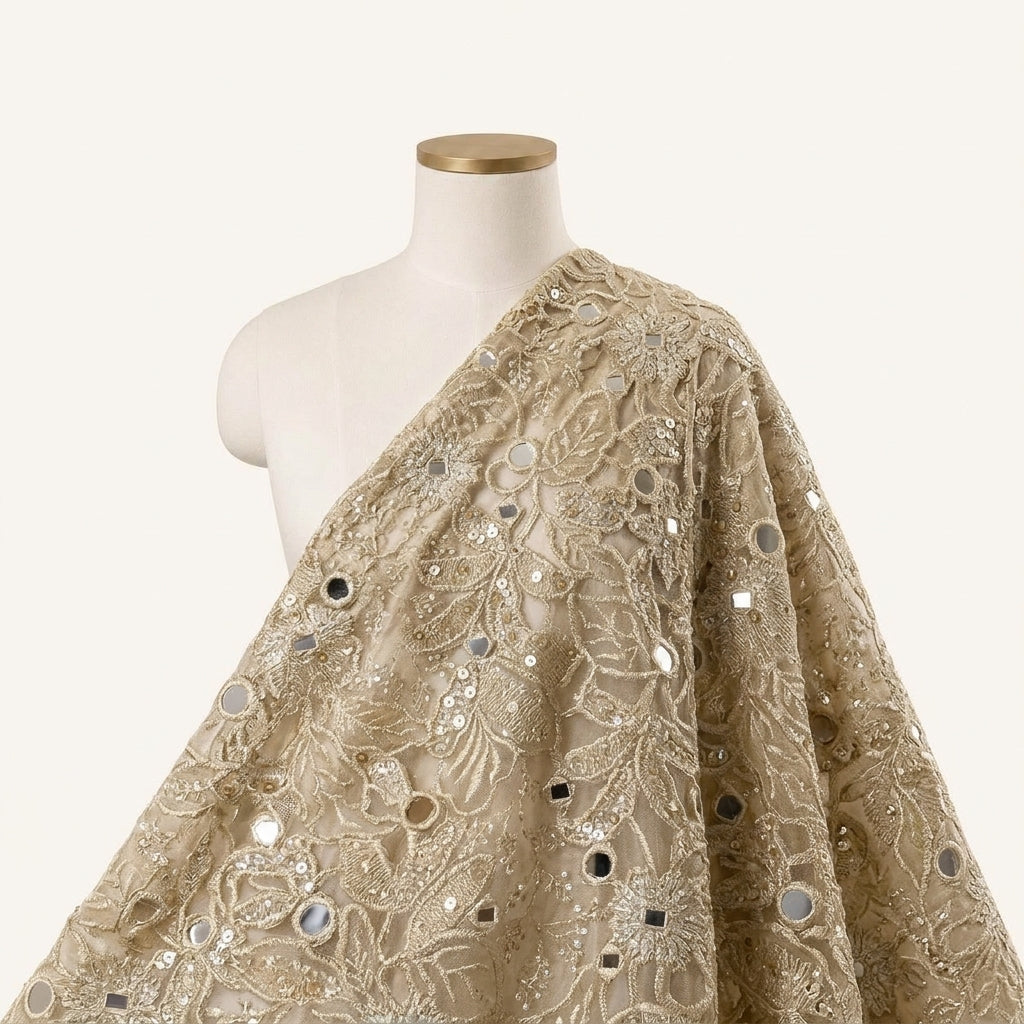 Embroidery Beige Embroidery Tissue Fabric Draped as a saree