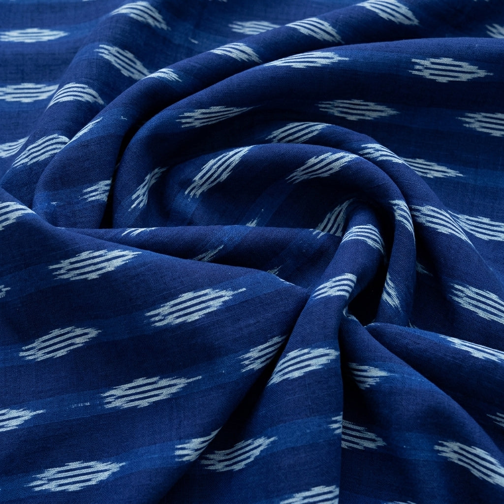 Swirled Ikat Indigo Ikat Cotton Fabric