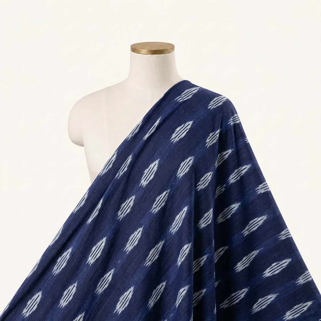Ikat Indigo Ikat Cotton Fabric Draped as a saree