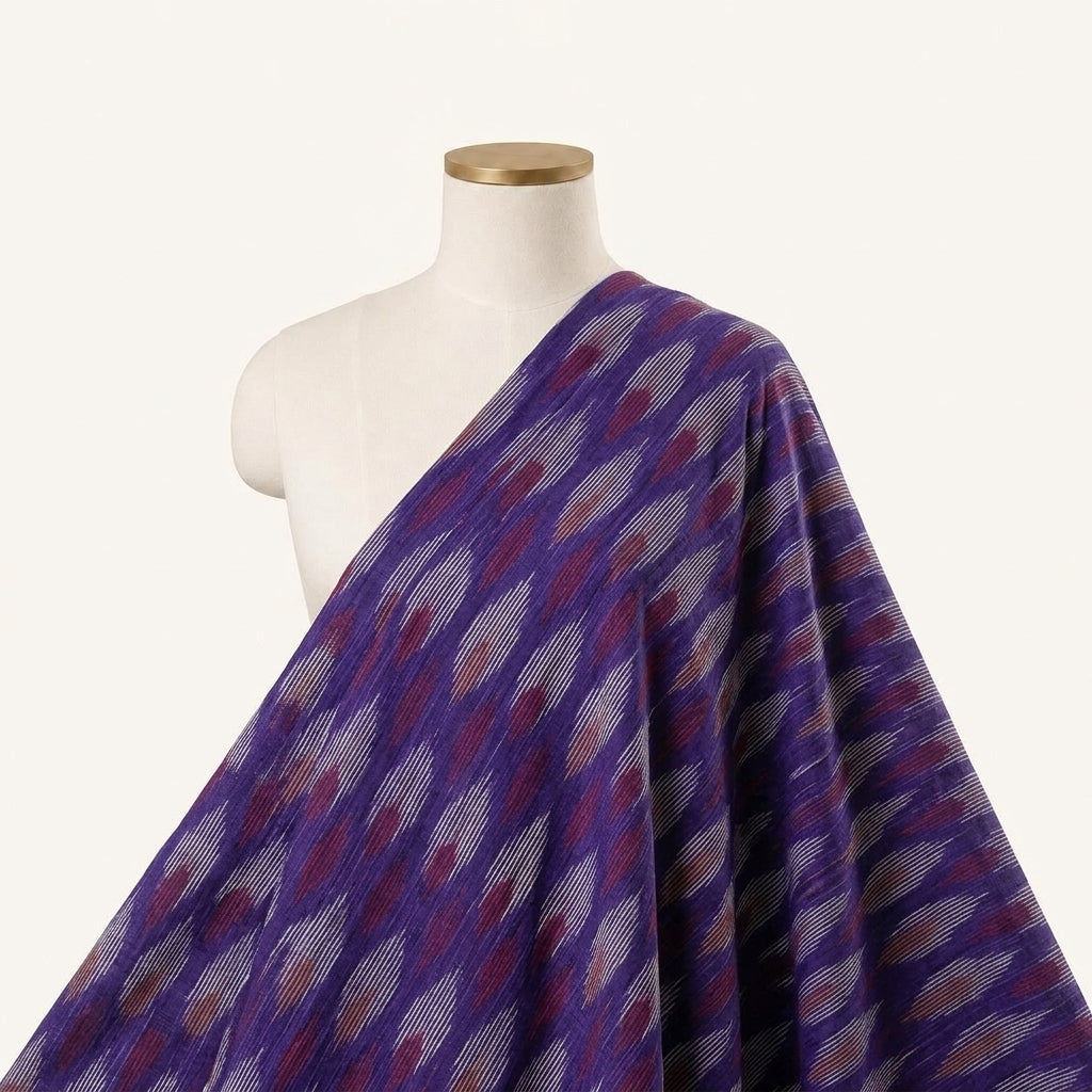 Ikat Purple Ikat Cotton Fabric Draped as a saree