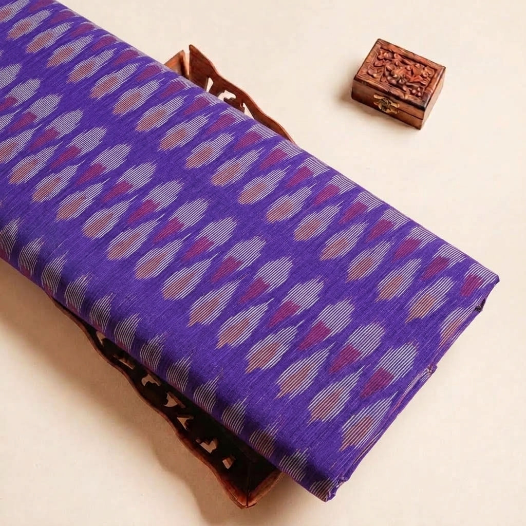 Folded Purple Ikat Cotton Fabric Highlighting and Texture