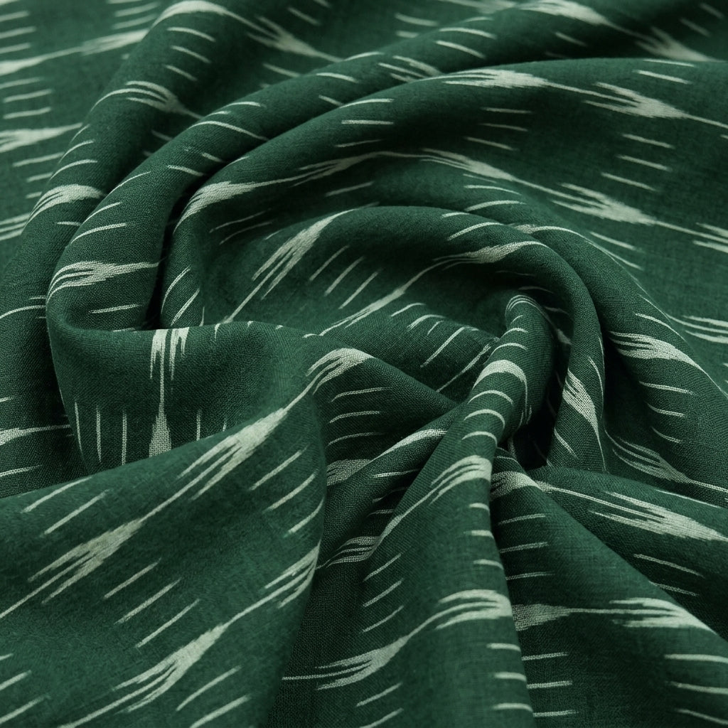 Swirled Ikat Green Ikat Cotton Fabric