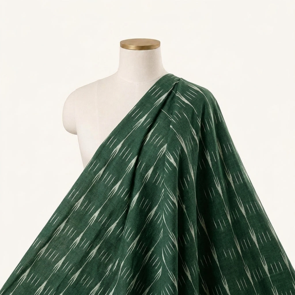 Ikat Green Ikat Cotton Fabric Draped as a saree