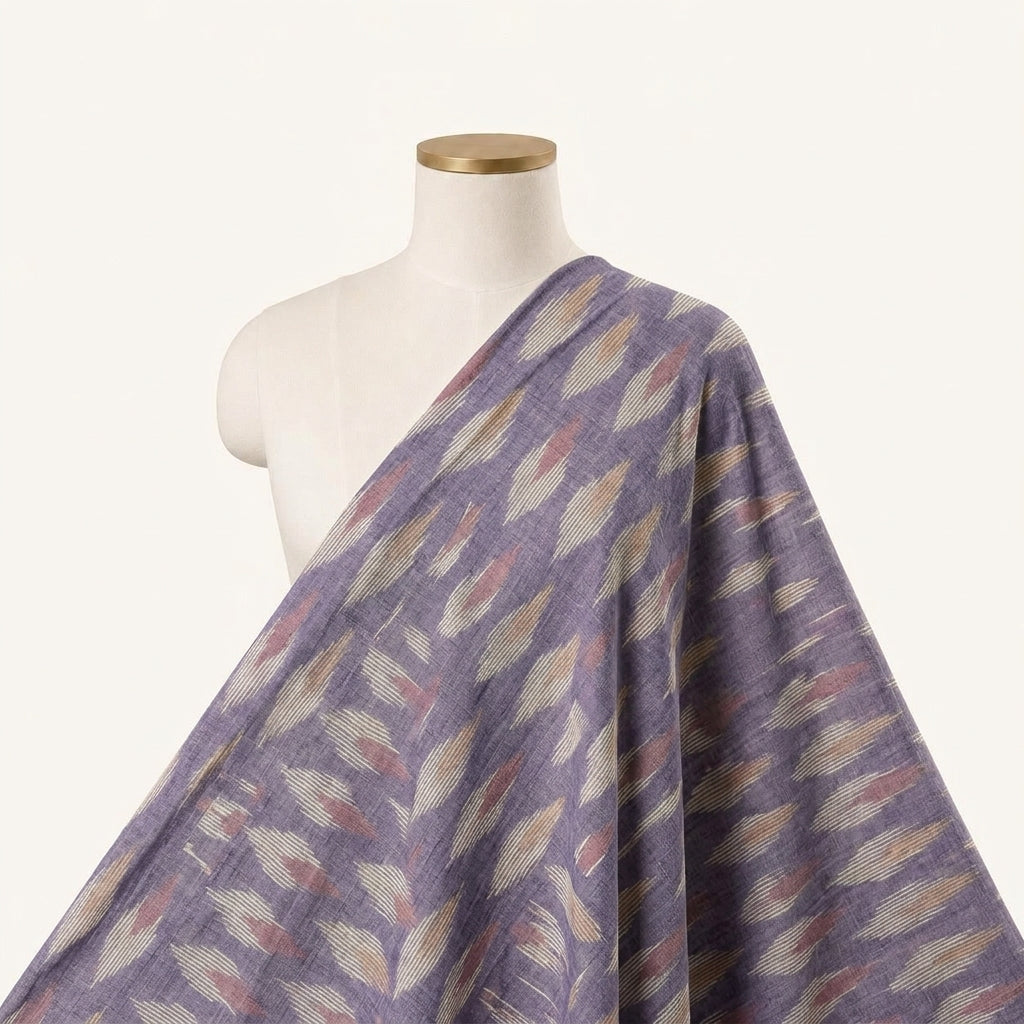 Ikat Violet Ikat Cotton Fabric Draped as a saree