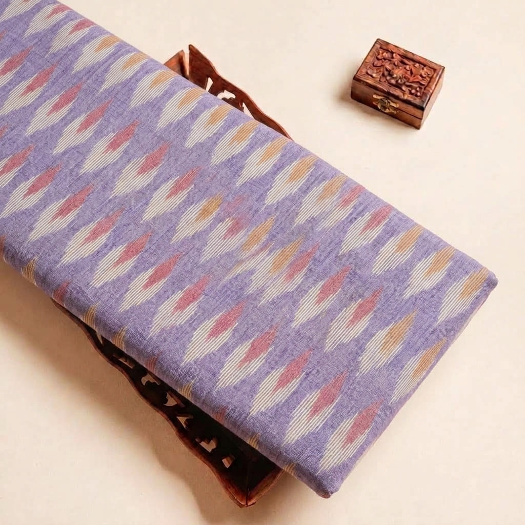 Folded Violet Ikat Cotton Fabric Highlighting and Texture