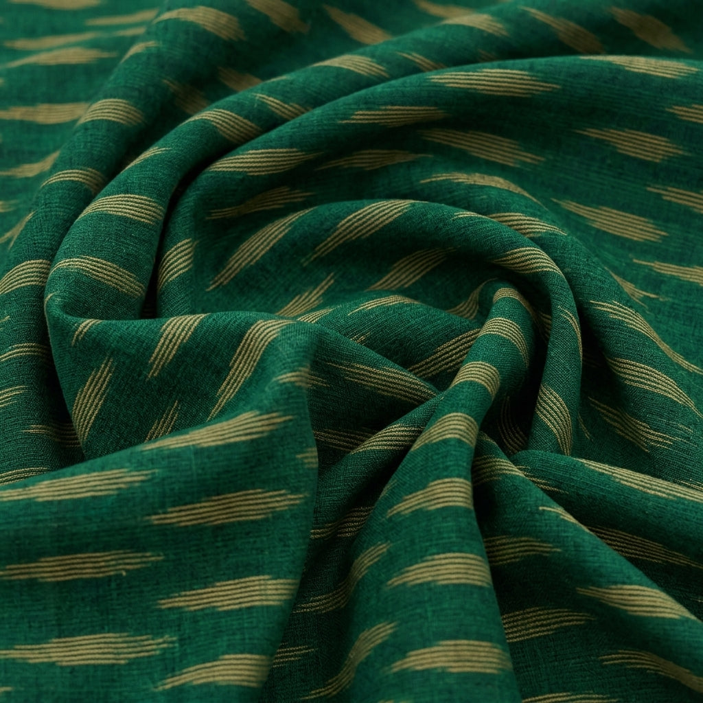 Swirled Ikat Green Ikat Cotton Fabric