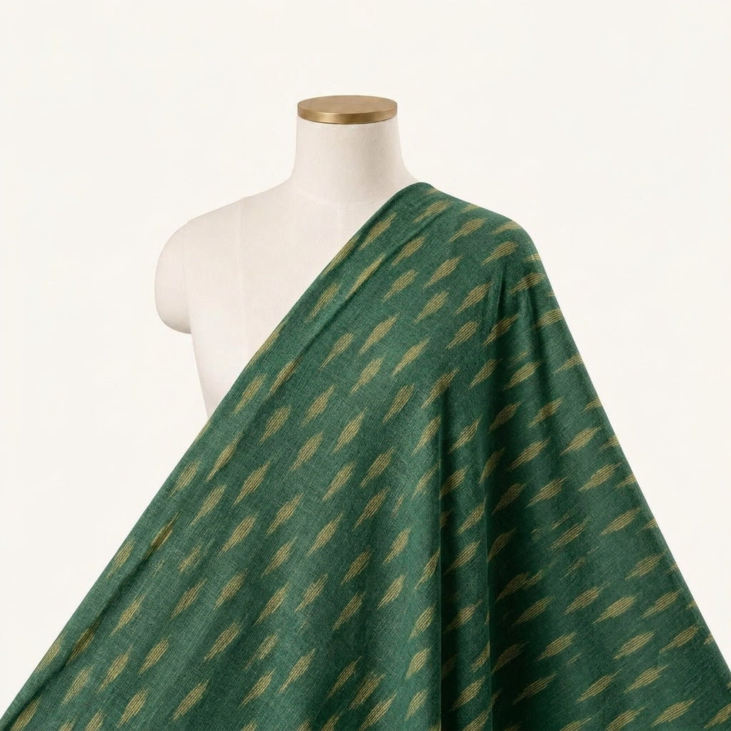 Ikat Green Ikat Cotton Fabric Draped as a saree