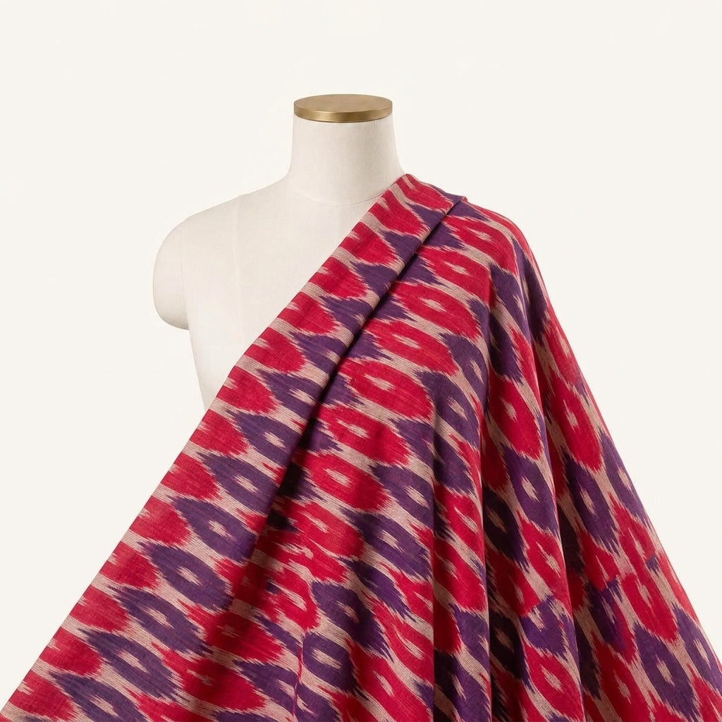 Ikat Pink Ikat Cotton Fabric Draped as a saree