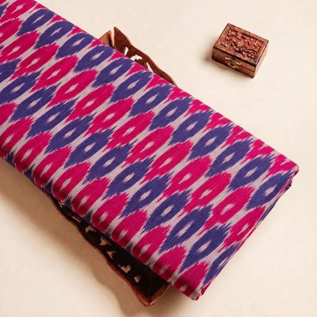 Folded Pink Ikat Cotton Fabric Highlighting and Texture