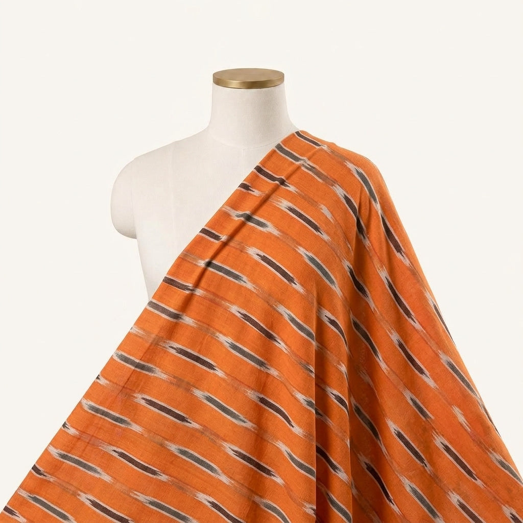 Ikat Orange Ikat Cotton Fabric Draped as a saree