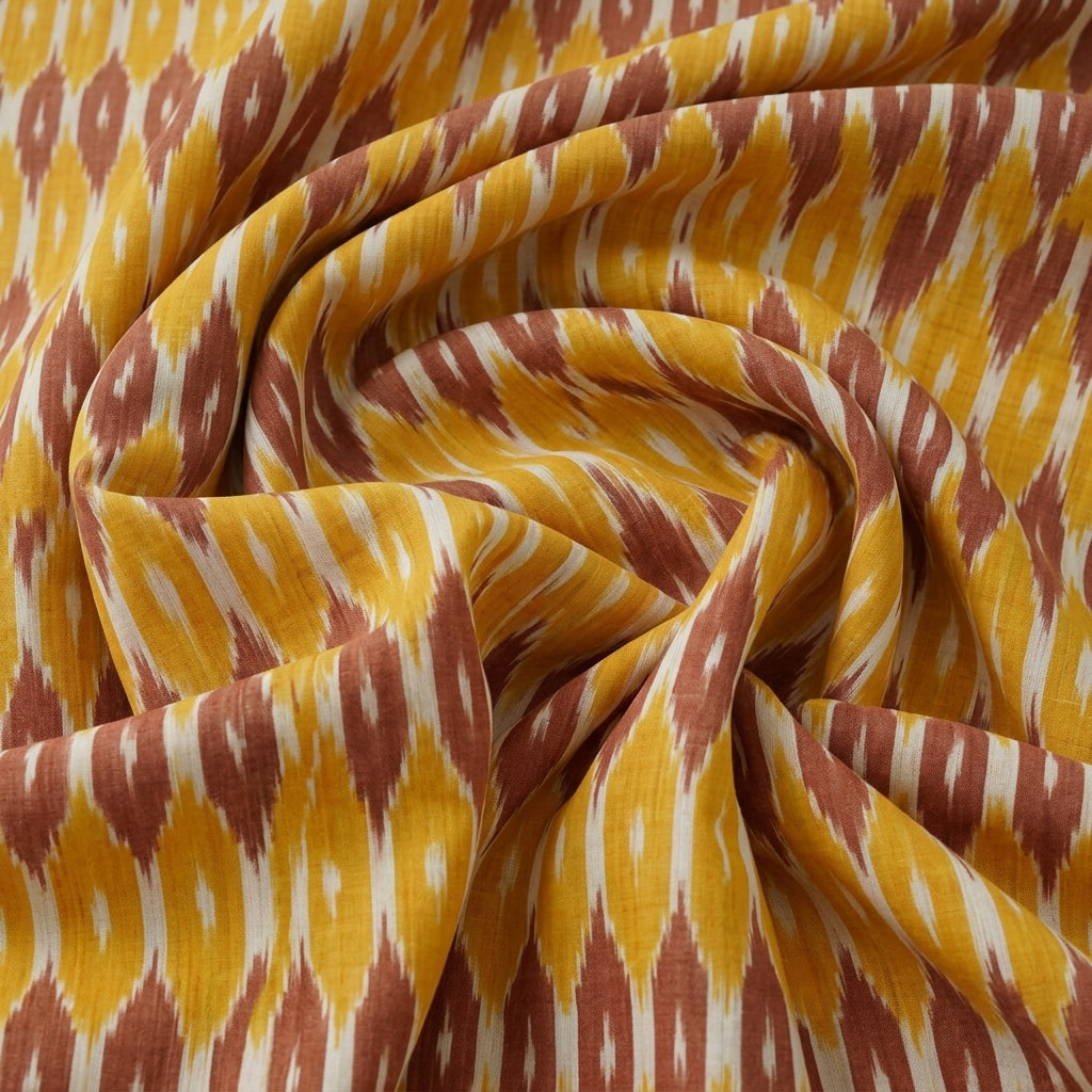 Swirled Ikat Yellow Ikat Cotton Fabric