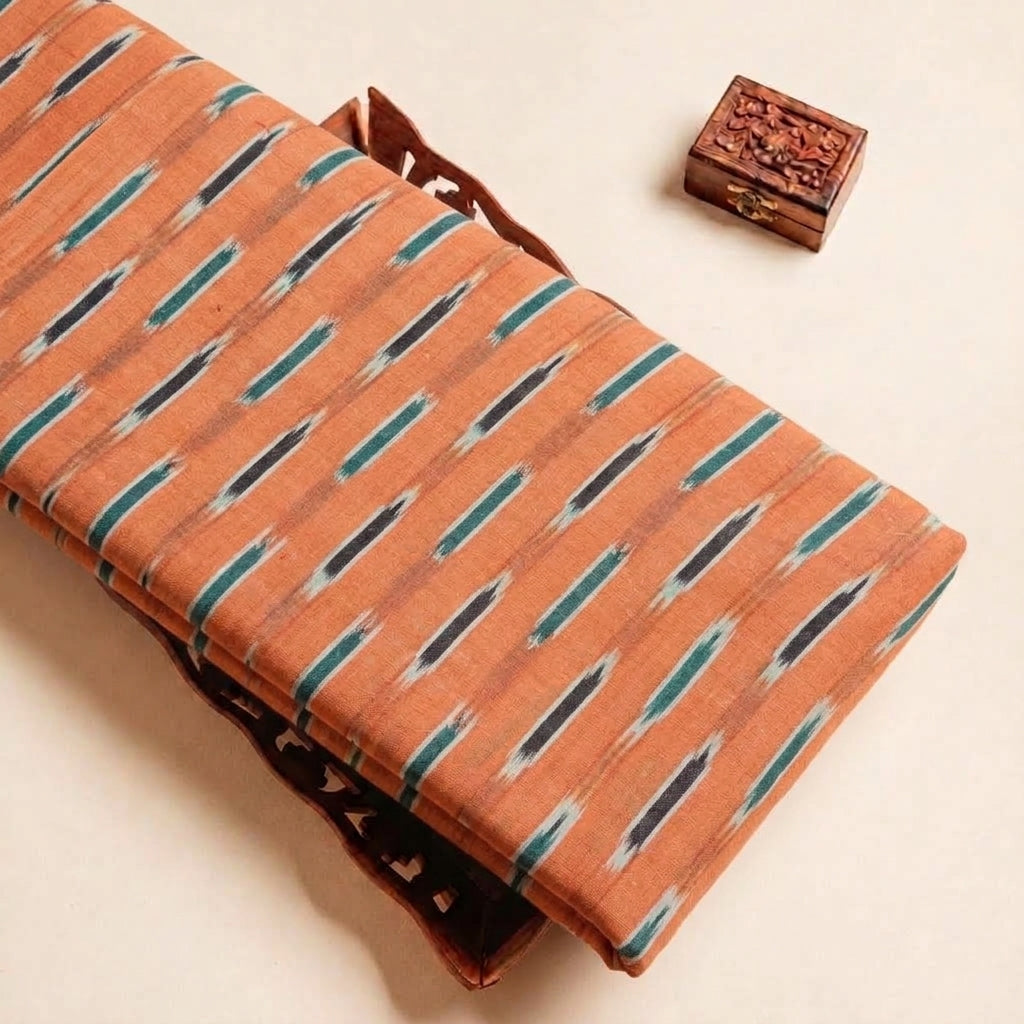 Folded Orange Ikat Cotton Fabric Highlighting and Texture