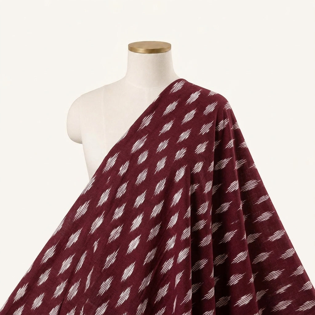 Ikat Maroon Ikat Cotton Fabric Draped as a saree