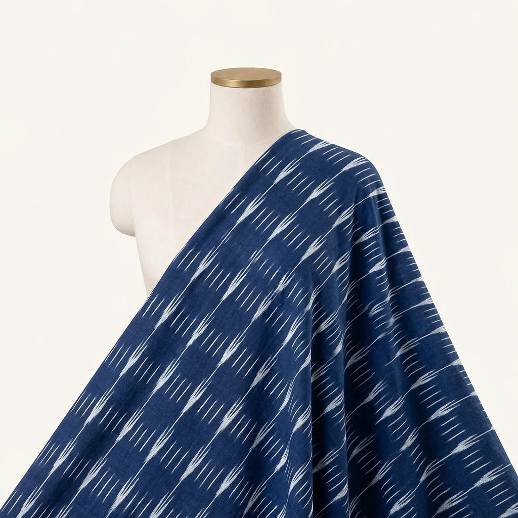 Ikat Indigo Ikat Cotton Fabric Draped as a saree