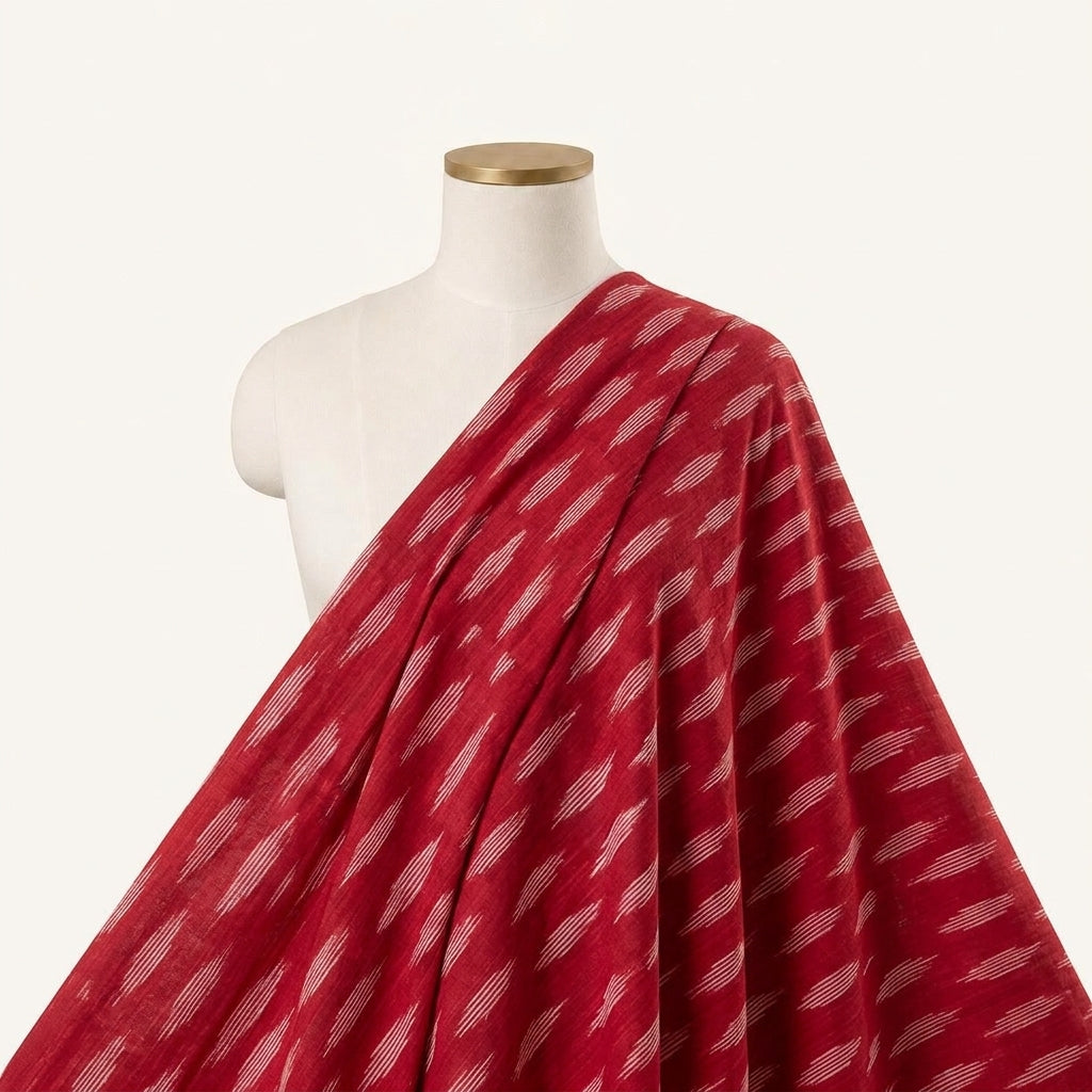 Ikat Red Ikat Cotton Fabric Draped as a saree
