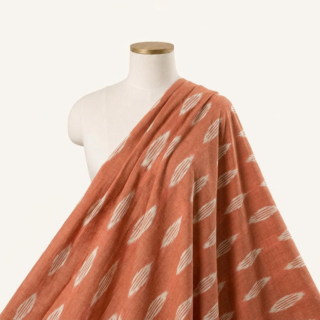 Ikat Mustard Yellow Ikat Cotton Fabric Draped as a saree