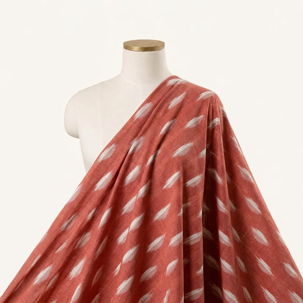 Ikat Peach Ikat Cotton Fabric Draped as a saree
