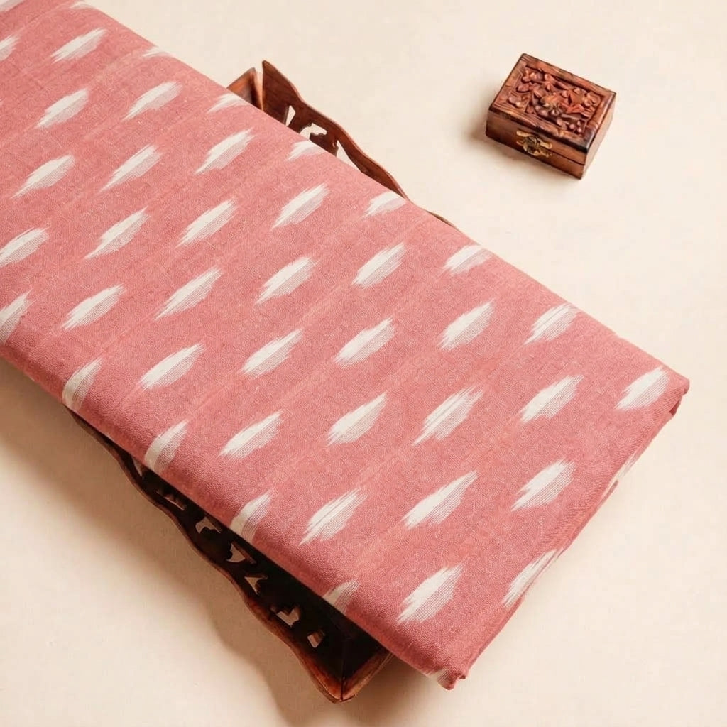 Folded Peach Ikat Cotton Fabric Highlighting and Texture
