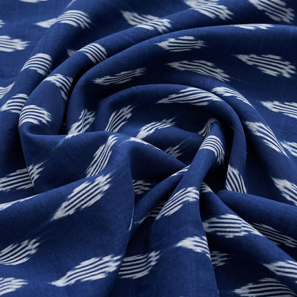 Swirled Ikat Indigo Ikat Cotton Fabric