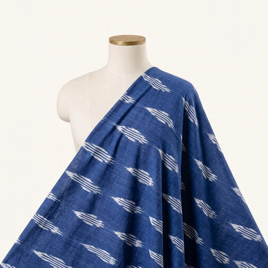Ikat Indigo Ikat Cotton Fabric Draped as a saree