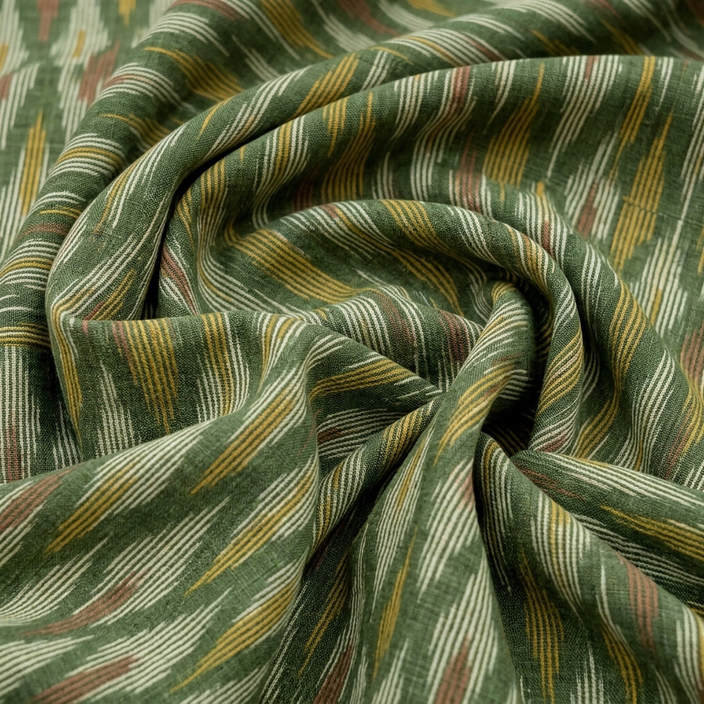 Swirled Ikat Green Ikat Cotton Fabric