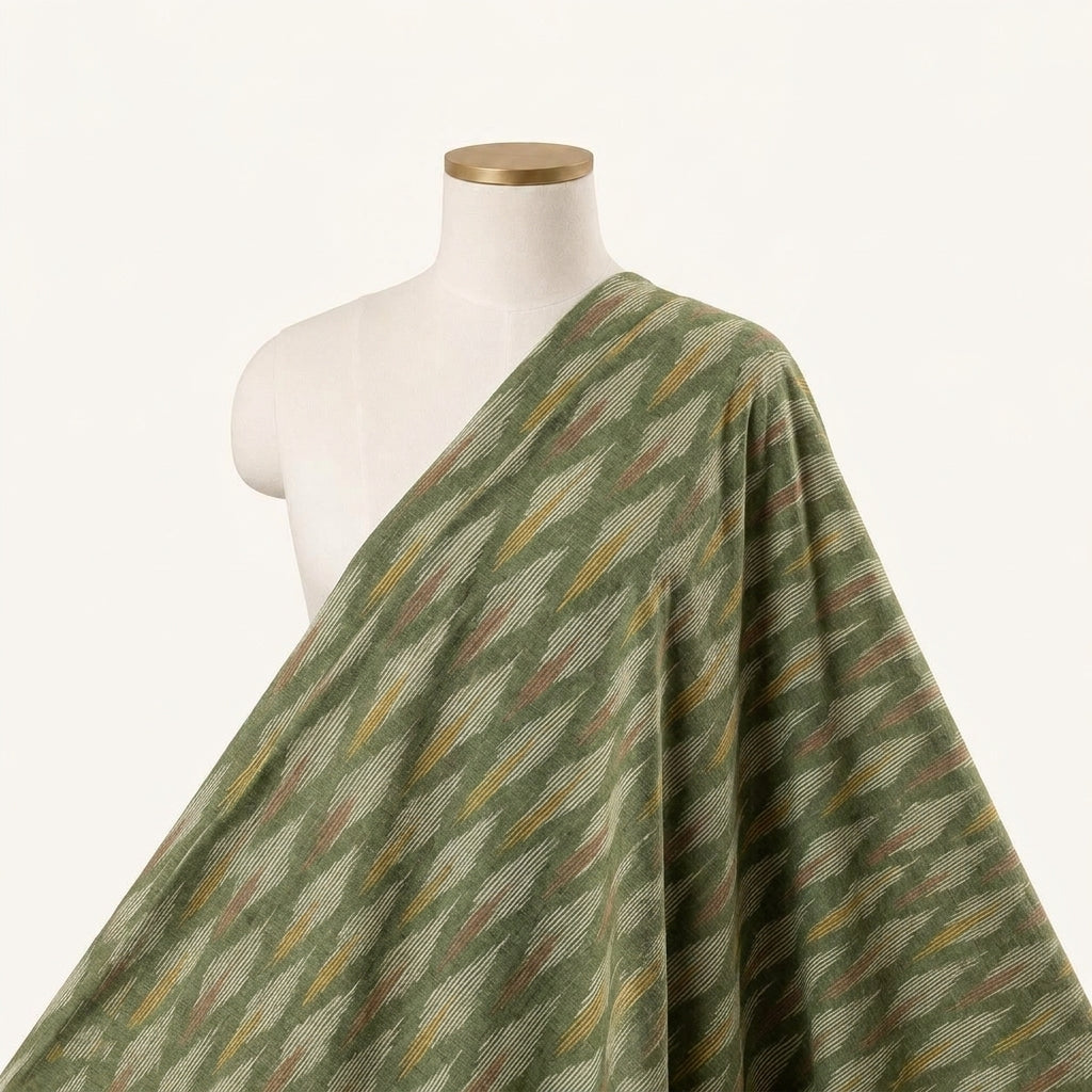 Ikat Green Ikat Cotton Fabric Draped as a saree