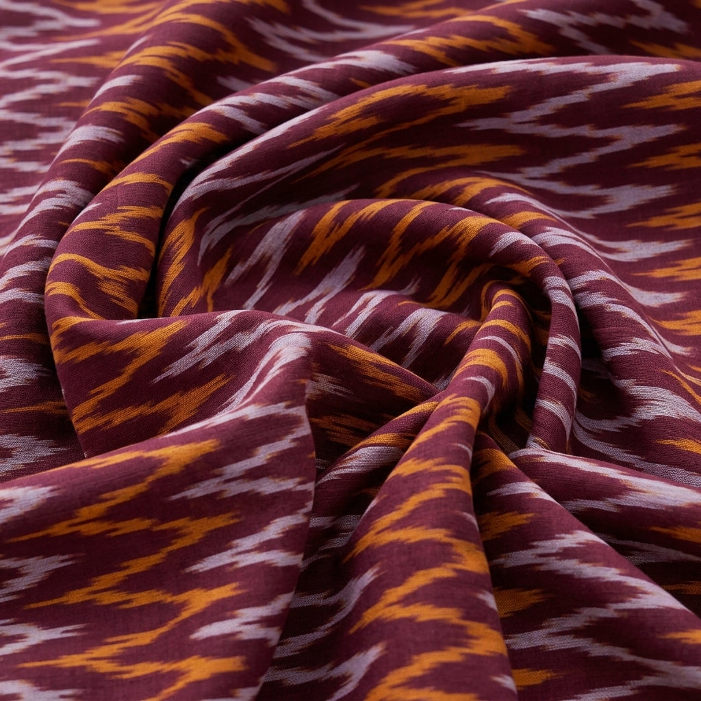 Swirled Ikat Wine Ikat Cotton Fabric