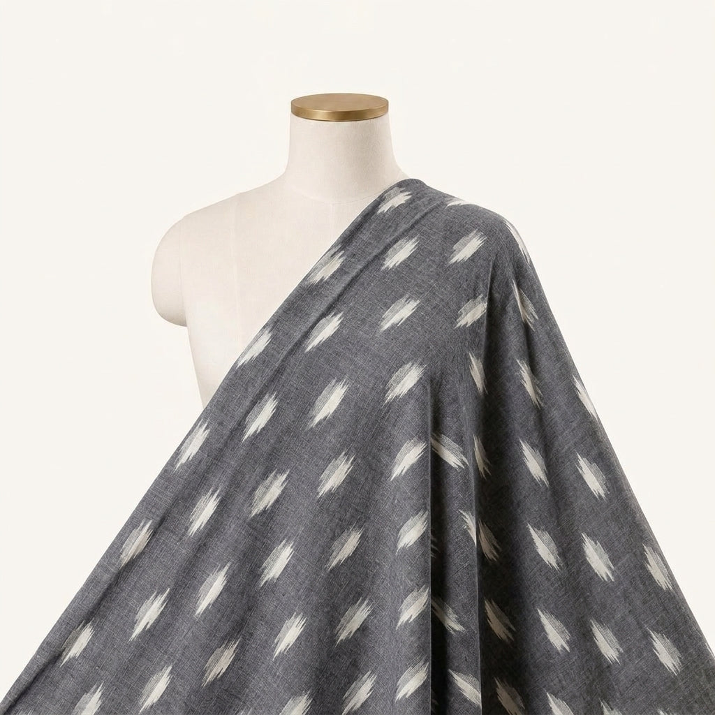 Ikat Grey Ikat Cotton Fabric Draped as a saree