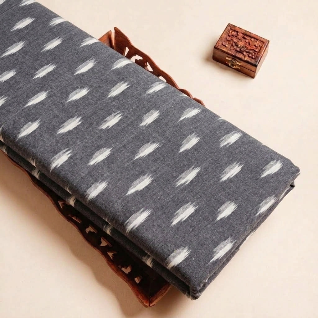 Folded Grey Ikat Cotton Fabric Highlighting and Texture