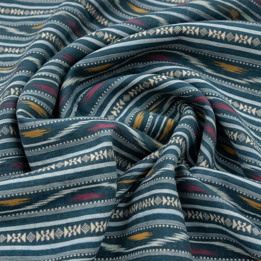 Swirled Ikat Green Ikat Cotton Fabric