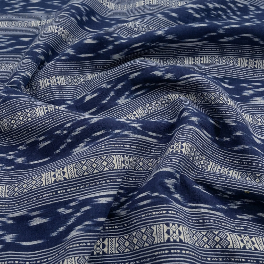 Swirled Ikat Blue Ikat Cotton Fabric