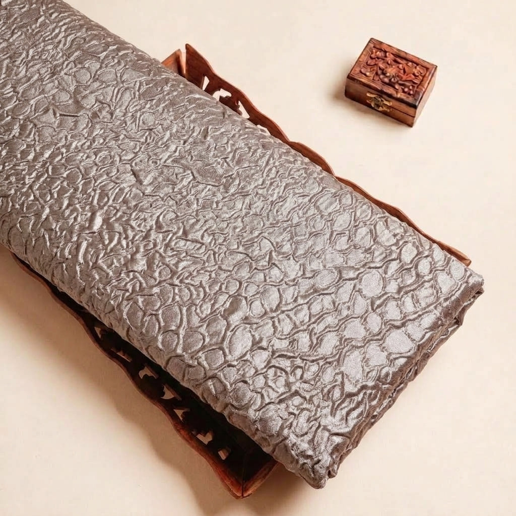 Folded Brown Embossed Foil Crepe Fabric Highlighting Crushed and Texture