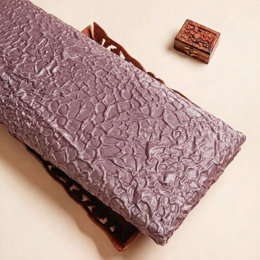 Folded Dusty Pink Embossed Foil Crepe Fabric Highlighting Crushed and Texture