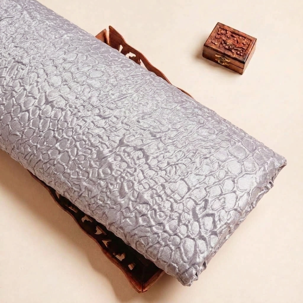 Folded Violet Embossed Foil Crepe Fabric Highlighting Crushed and Texture